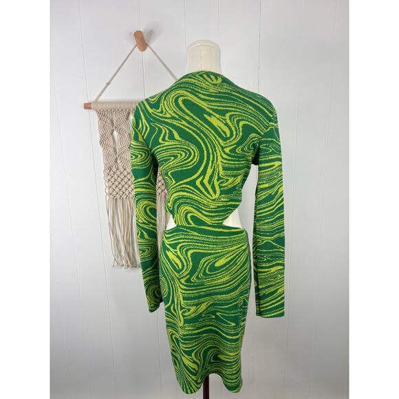 Zara Green Tie Dye Swirl Cutout Sweater Dress Womens Large 70s Hippie Festival - Picture 6 of 8